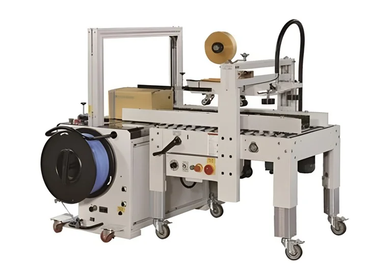 Taping and strapping system for industrial packaging